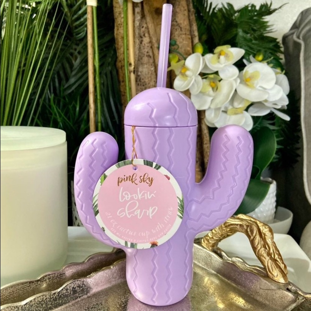 Pink Sky Lookin’ Sharp Lilac Cactus Cup With Straw